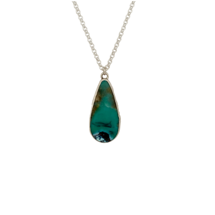 Teardrop Opalized Wood Pendant with a Palm Tree on the Back