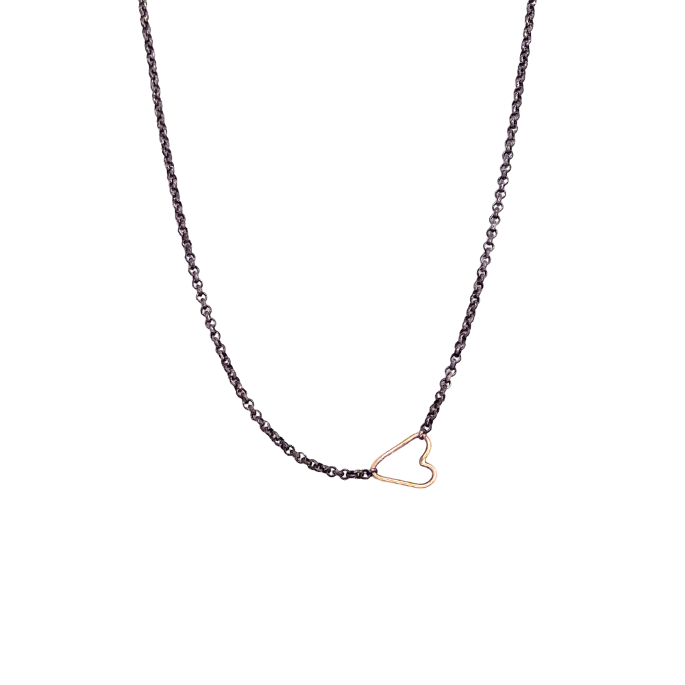 14k Gold Connected Hearts Necklace with Silver Chain