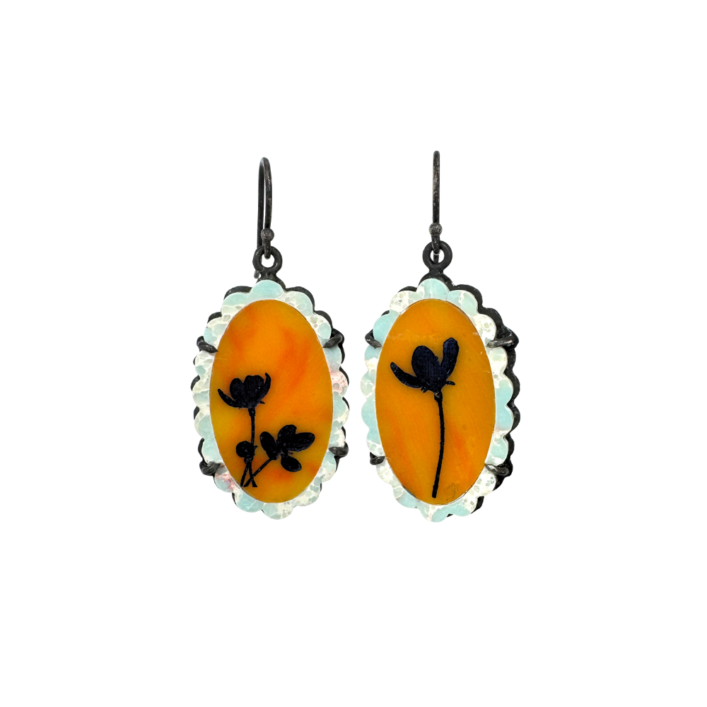 Marble and Orange Spiny Earrings