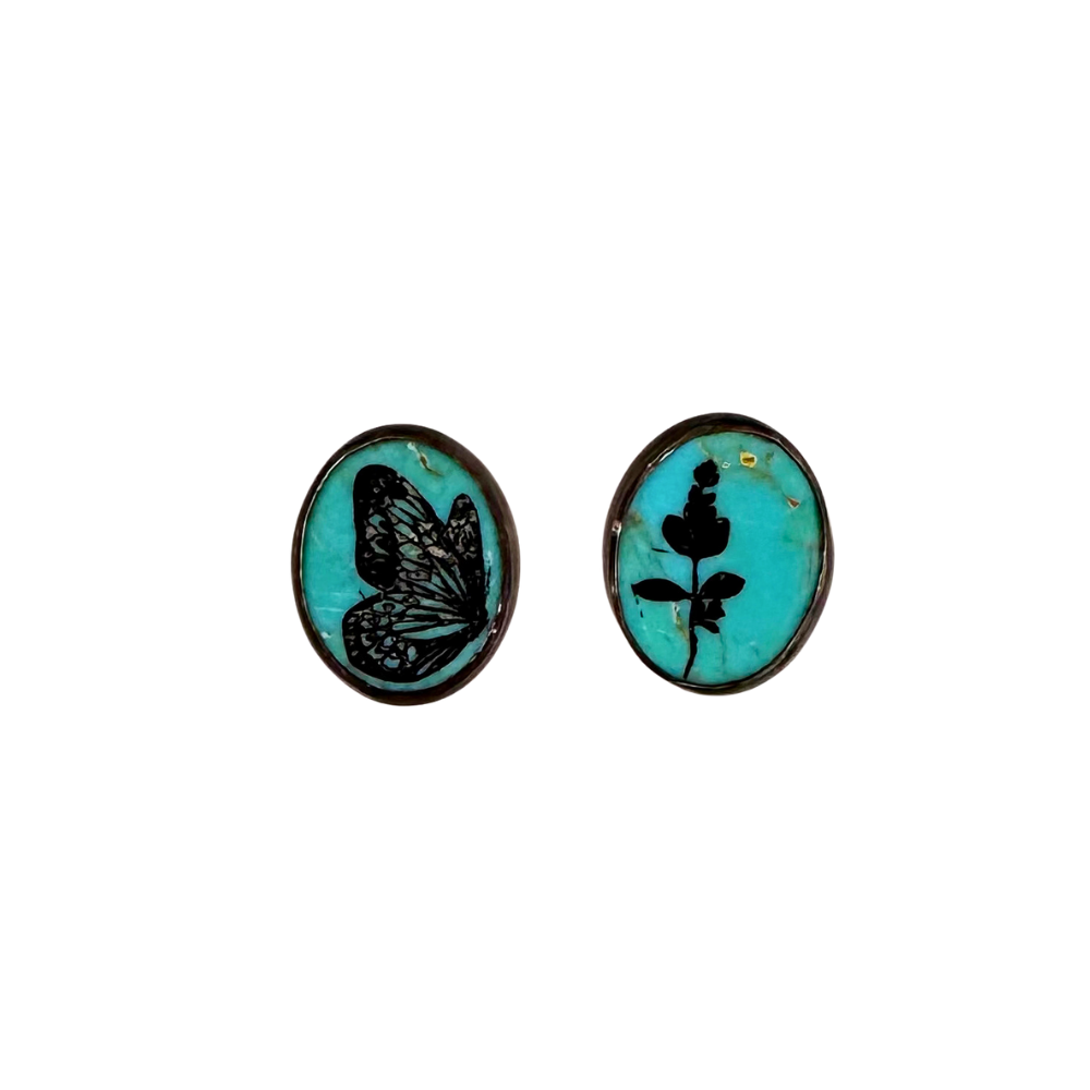 Turquoise Butterfly and Floral Studs