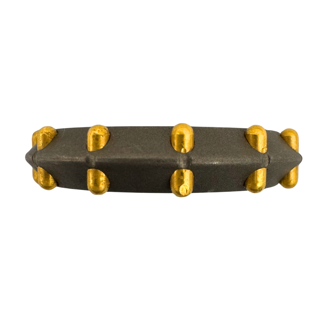 Titanium triangular cross-section band with (12)flush, bullet 24K gold rivets