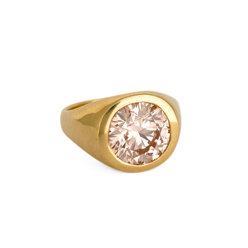 14kt Yellow Gold Round Pink Diamond Ring