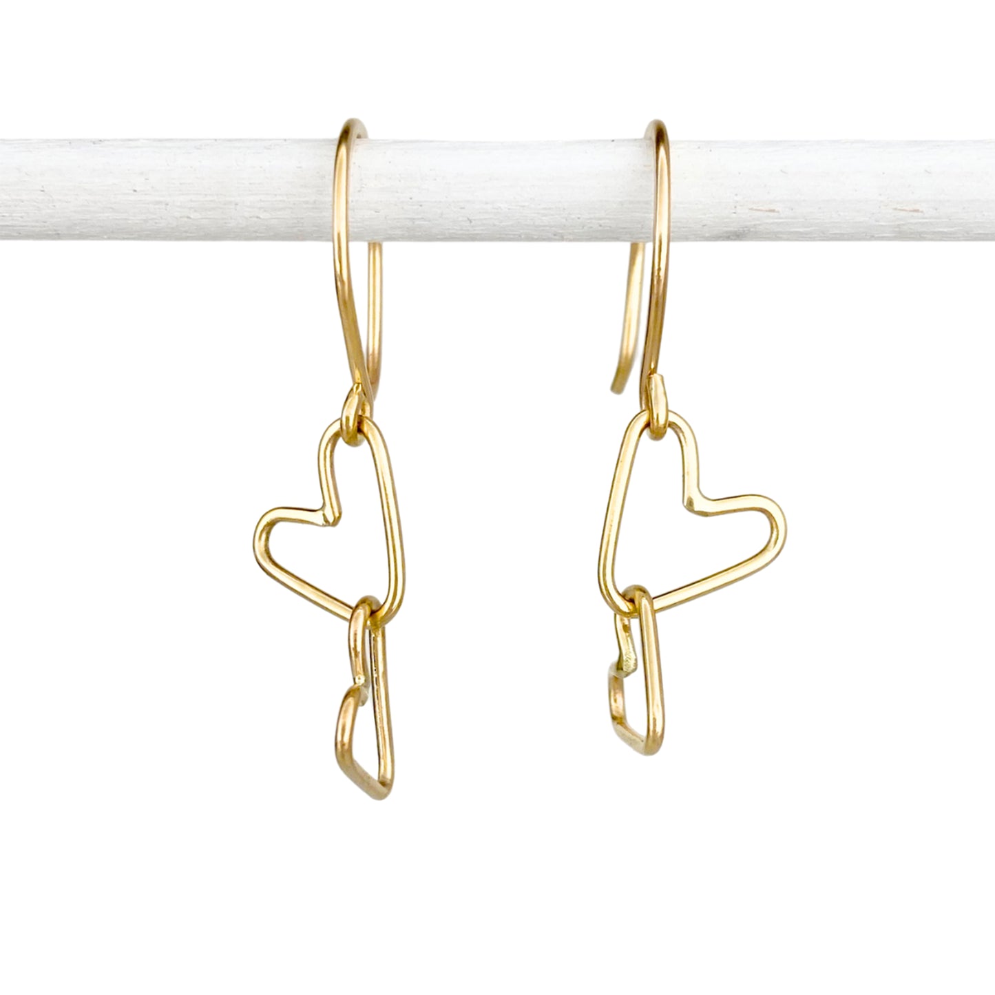 14k Gold Connected Hearts Dangle Earrings
