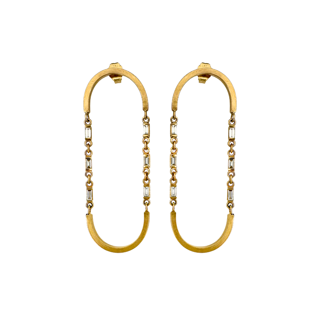 14kt Arch Drop Earrings with Baguette Diamonds