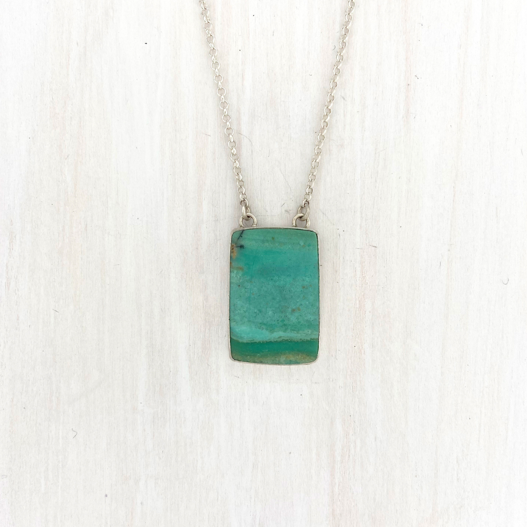 Rectangle Opalized Wood Pendant with Fish on the back
