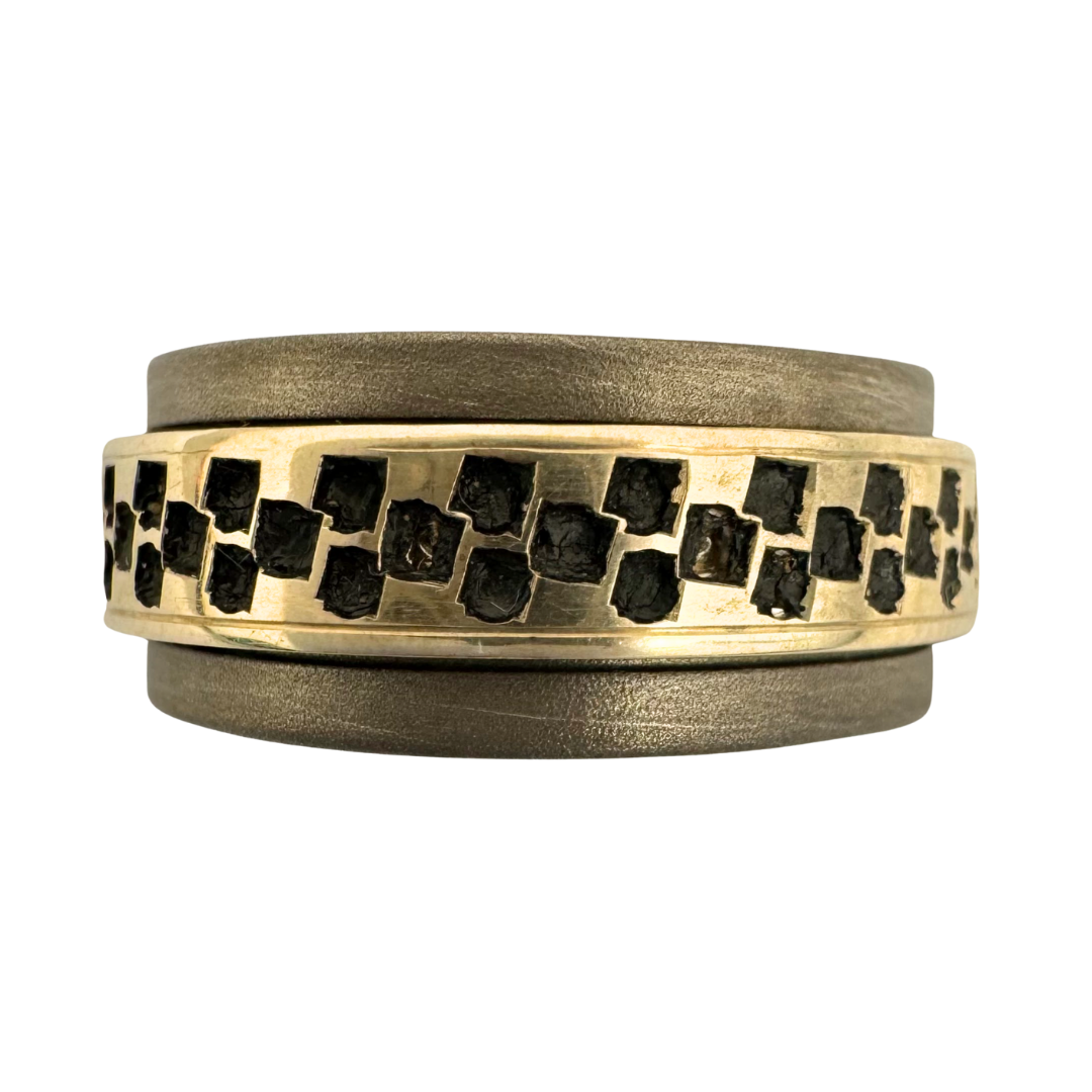 Titanium with 14K white gold band with punched design