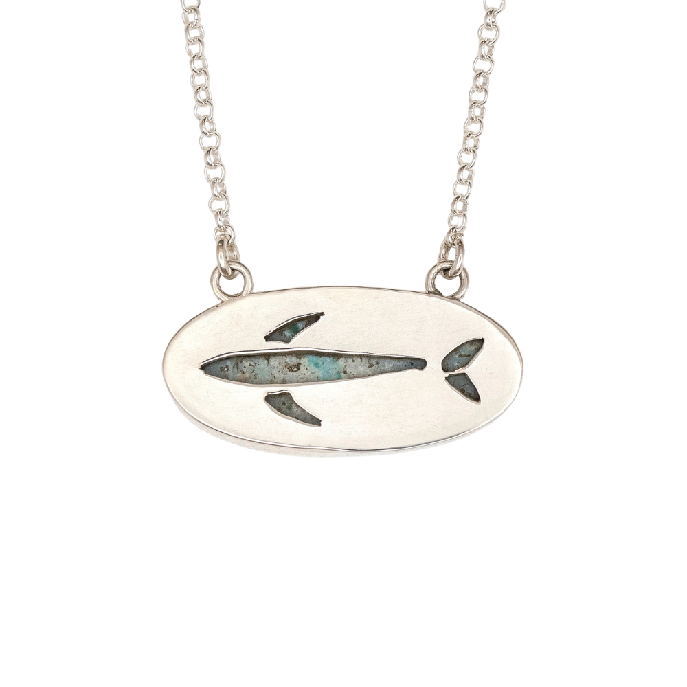 Oval Opalized Wood Pendant with Fish