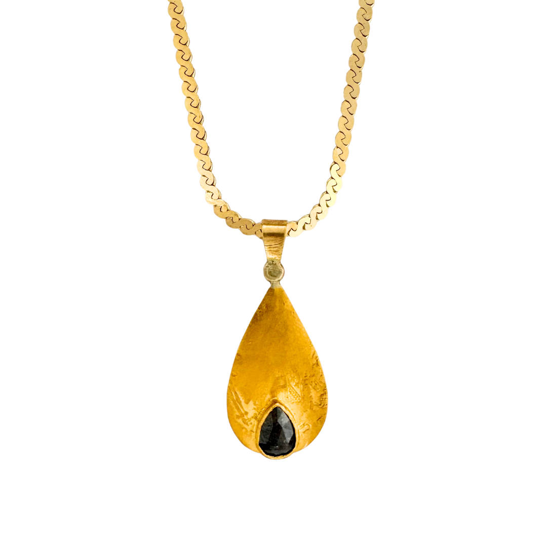 Ship Wrecked Teardrop Black Diamond Gold Coin Necklace