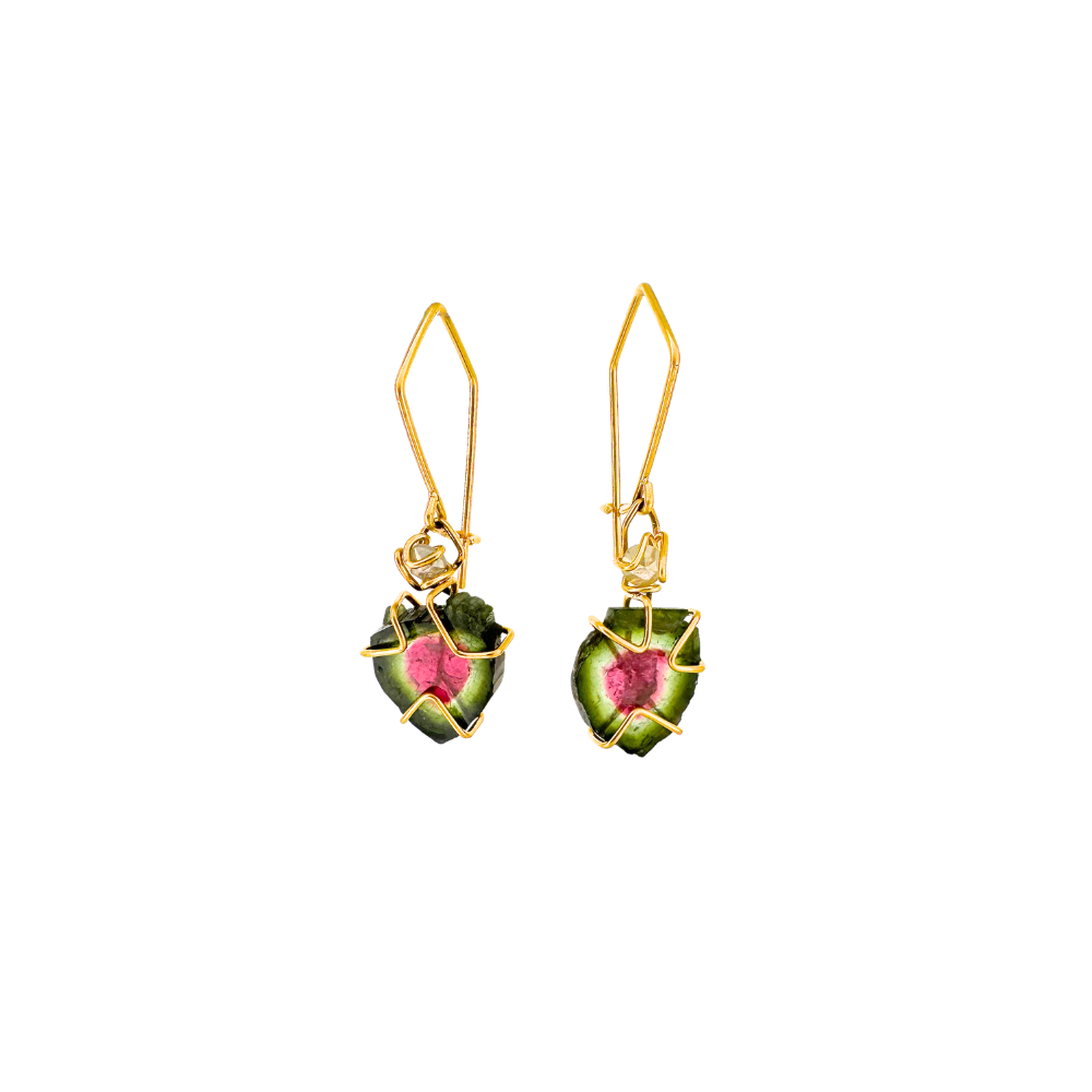 Watermelon Tourmaline Crystal Slice Earrings