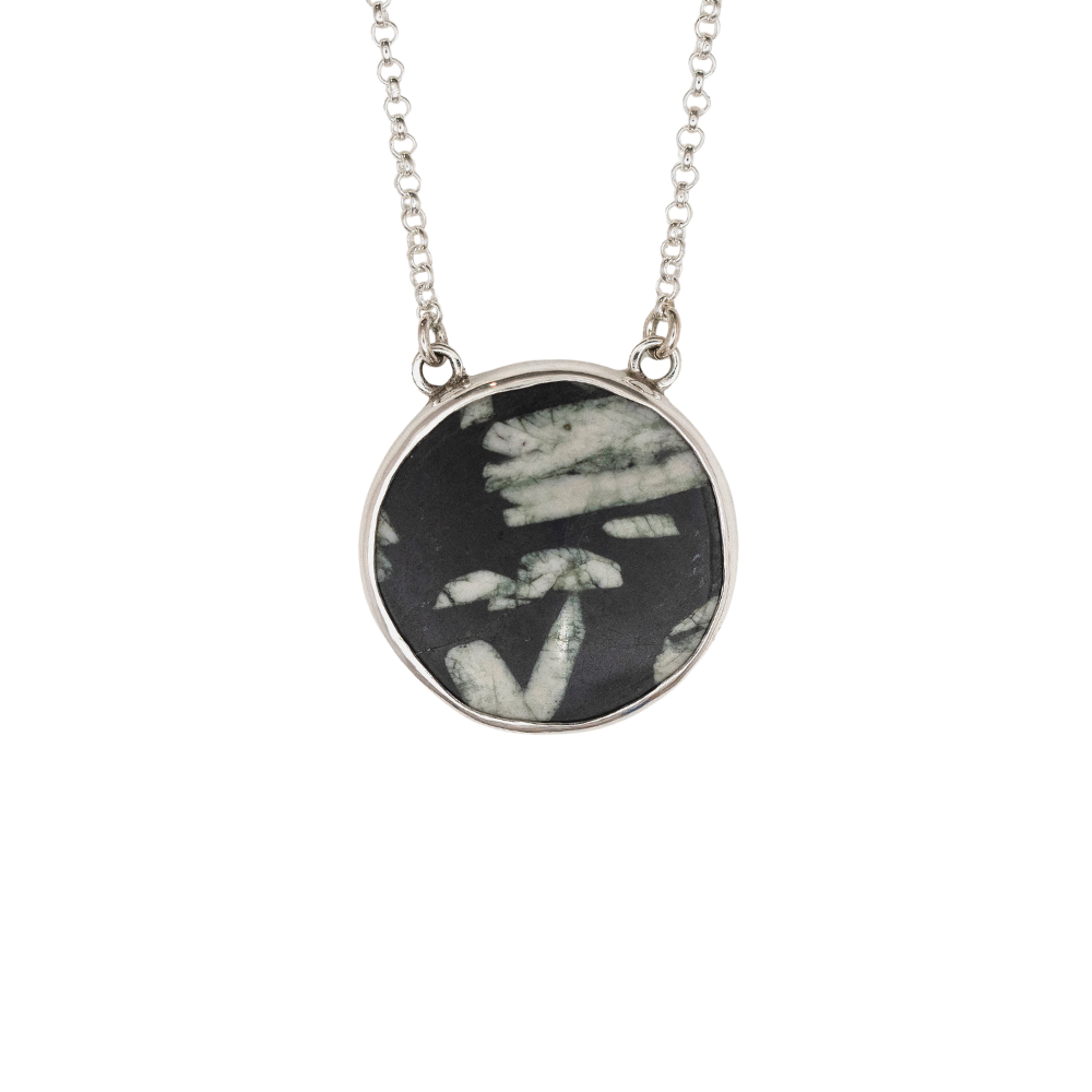 Round Chinese Writing Stone Pendant with Bamboo