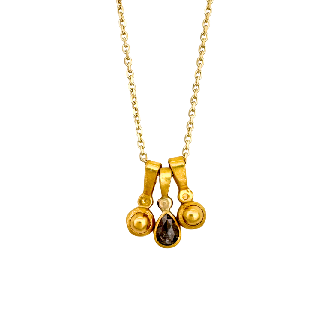 Ship Wrecked Pear Black Diamond Charm Necklace