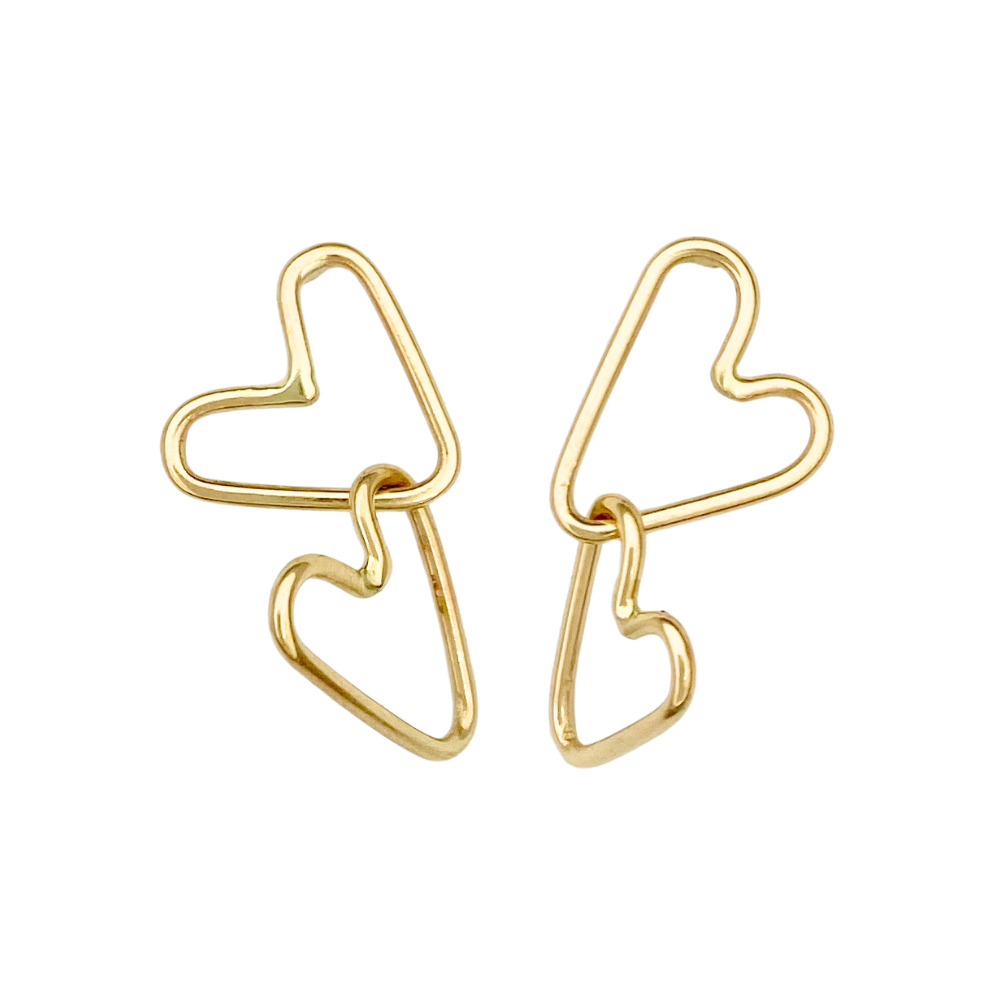 14k Gold Connected Hearts Post Earrings