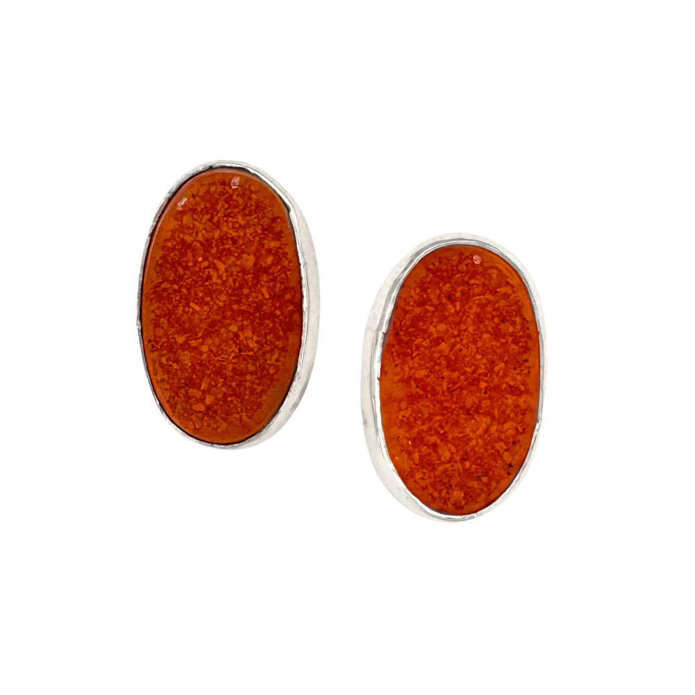Oval Orange Druzy Earrings
