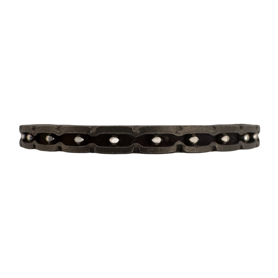 Titanium band with inset stainless steel balls and punch-work along the edges