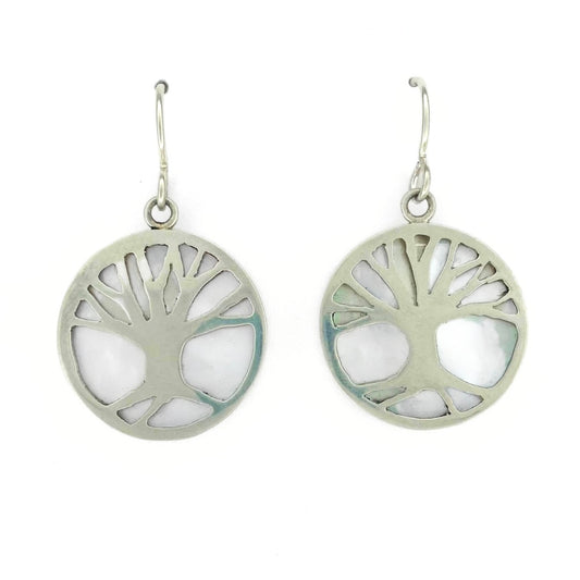 Mother of Pearl Dangle Earrings with Trees on the Back
