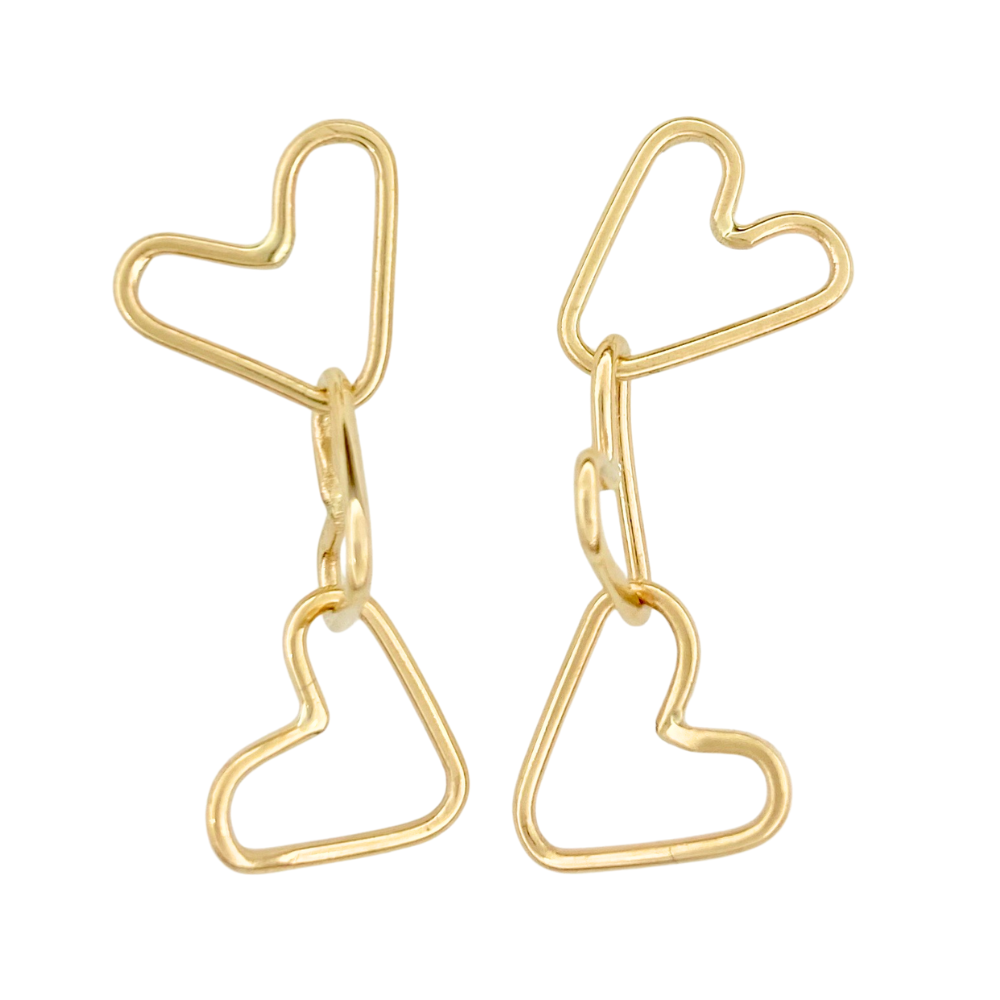 14k Gold Connected Hearts Post Earrings