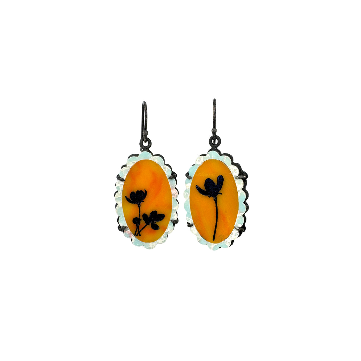 Marble and Orange Spiny Earrings