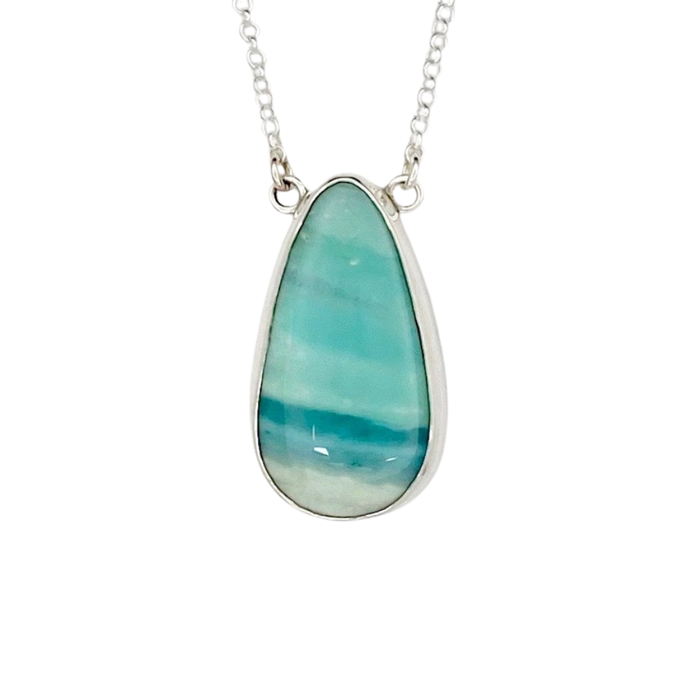 Teardrop Opalized Wood Pendant with Palm Tree