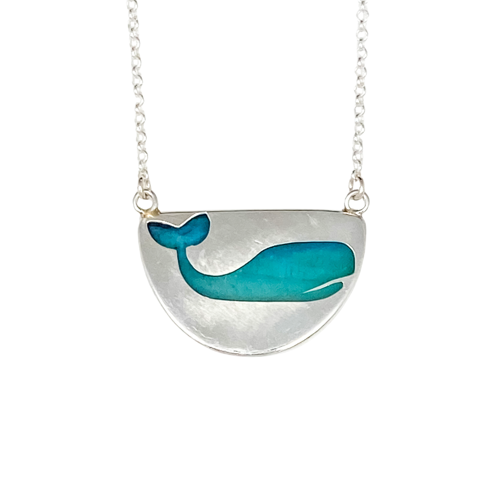 Opalized Wood Pendant with Whale