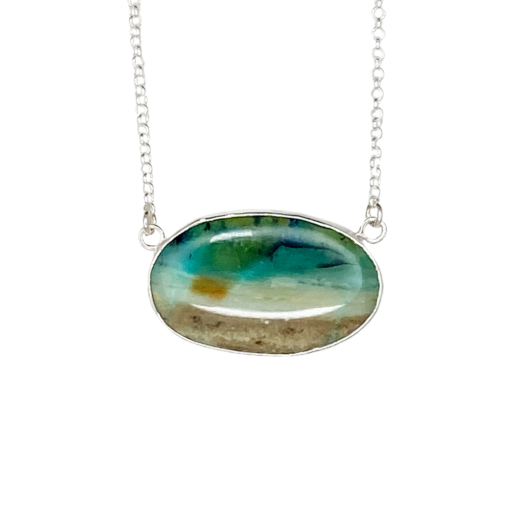 Oval Opalized Wood Pendant with Sun