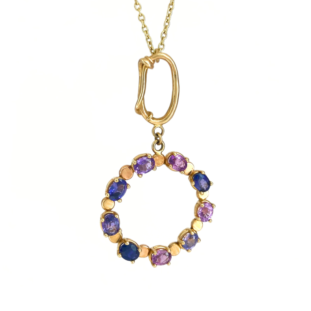 14k Gold Oval Link with Pink & Purple Sapphires