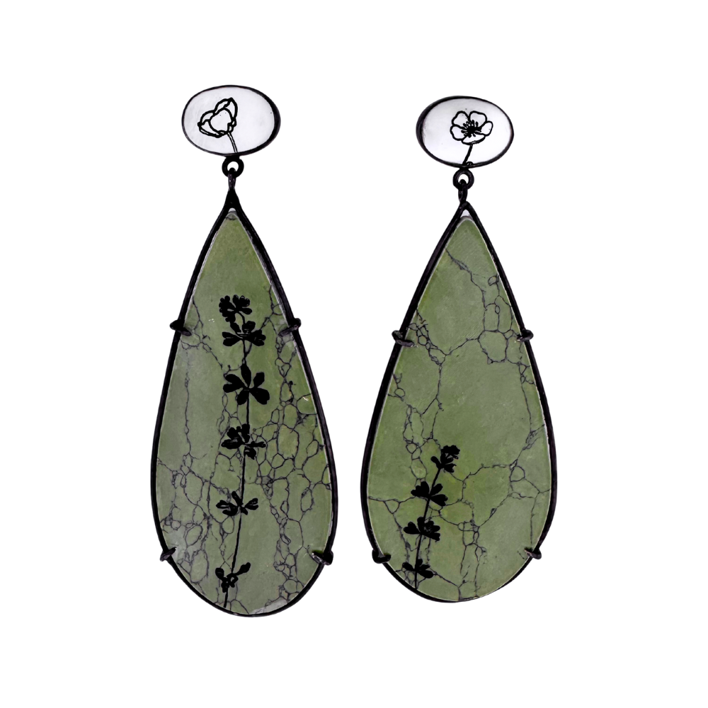 Mother of Pearl and Marble Flower Earrings