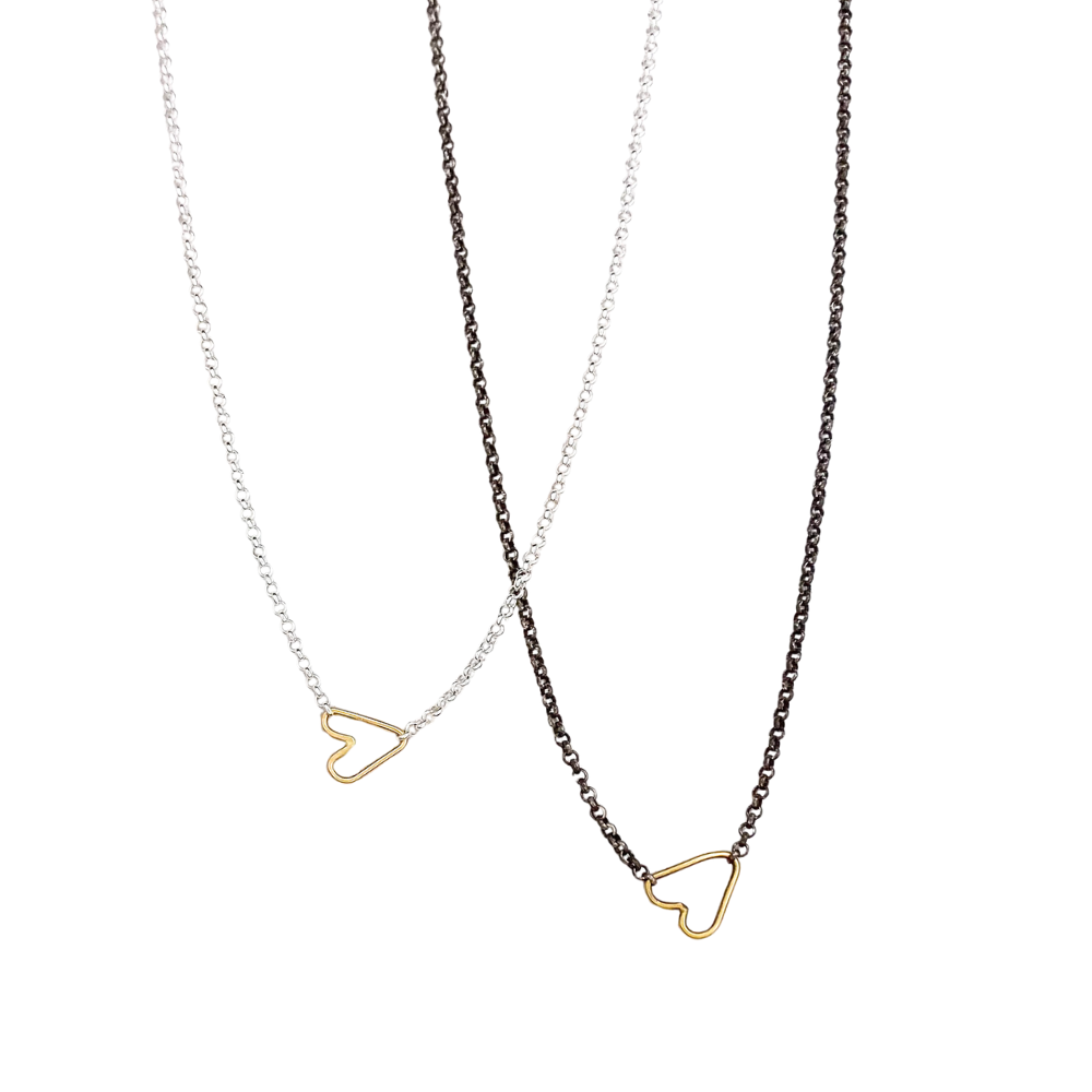 14k Gold Connected Hearts Necklace with Silver Chain