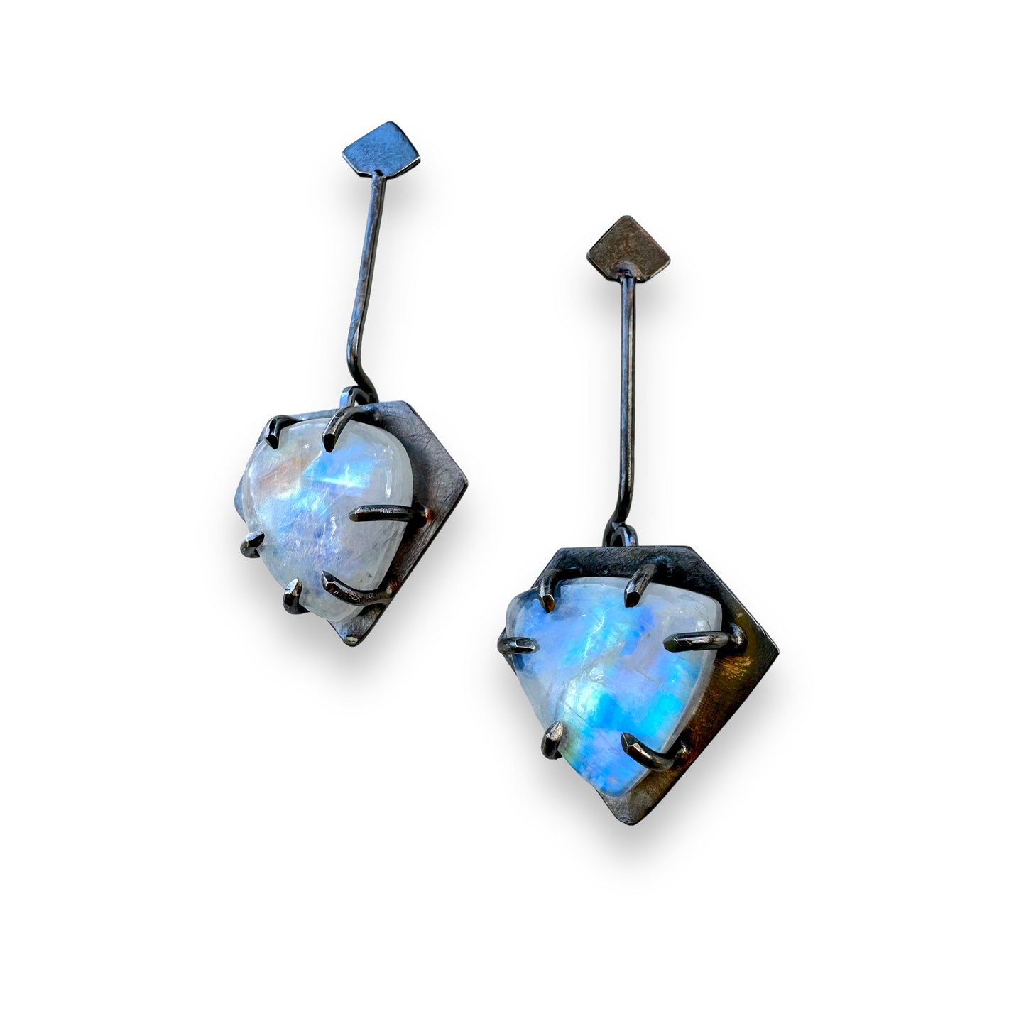 Rainbow Moonstone Silver Earrings