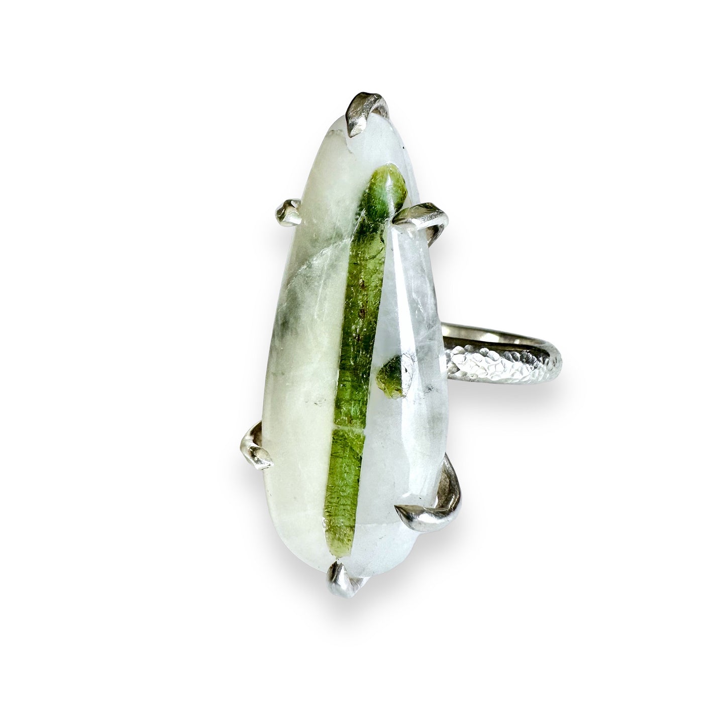 Tourmaline Crystals in Quartz Silver Ring