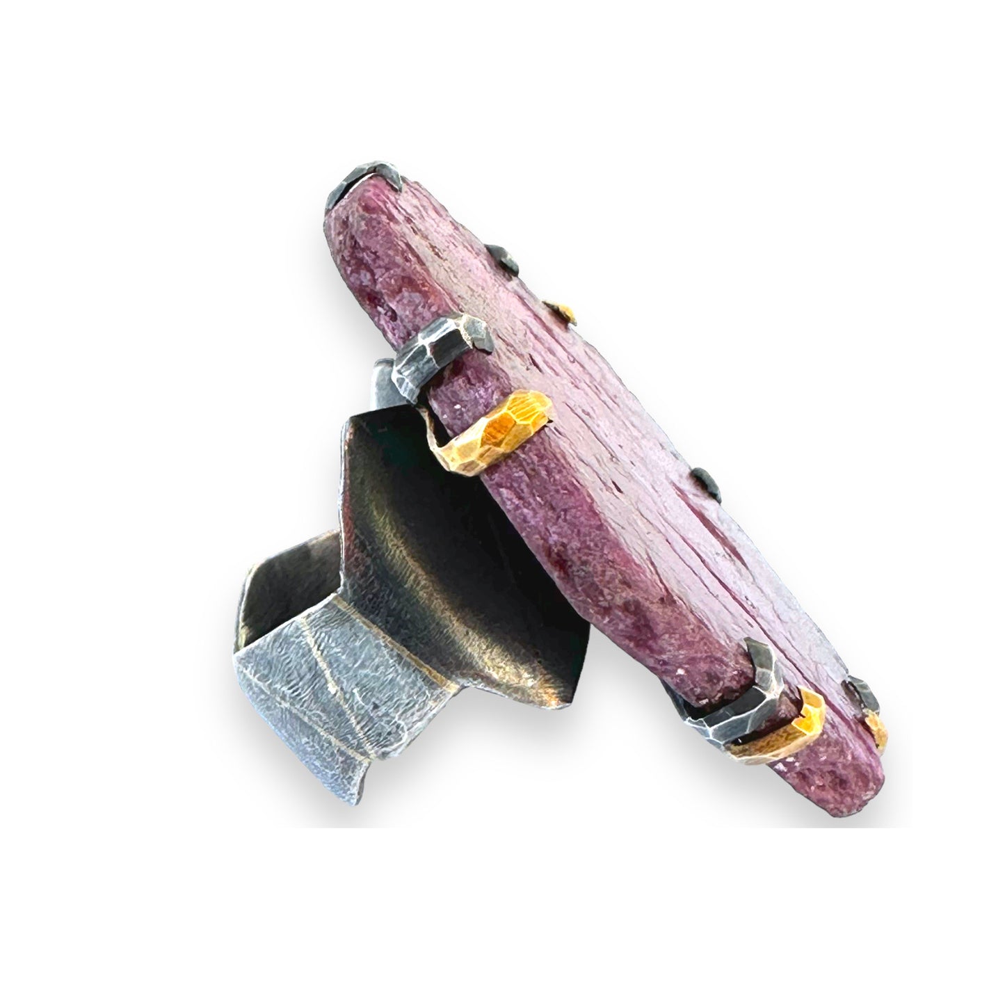 Natural Ruby Crystal Silver and Gold Ring