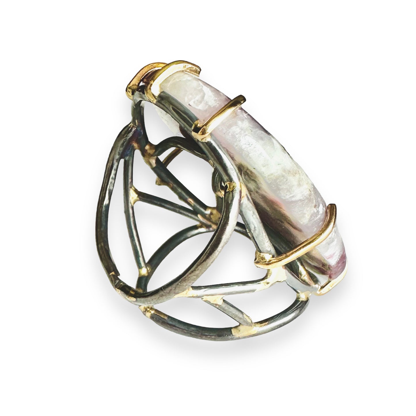 Pink Tourmaline in Quartz, Silver and Gold Ring