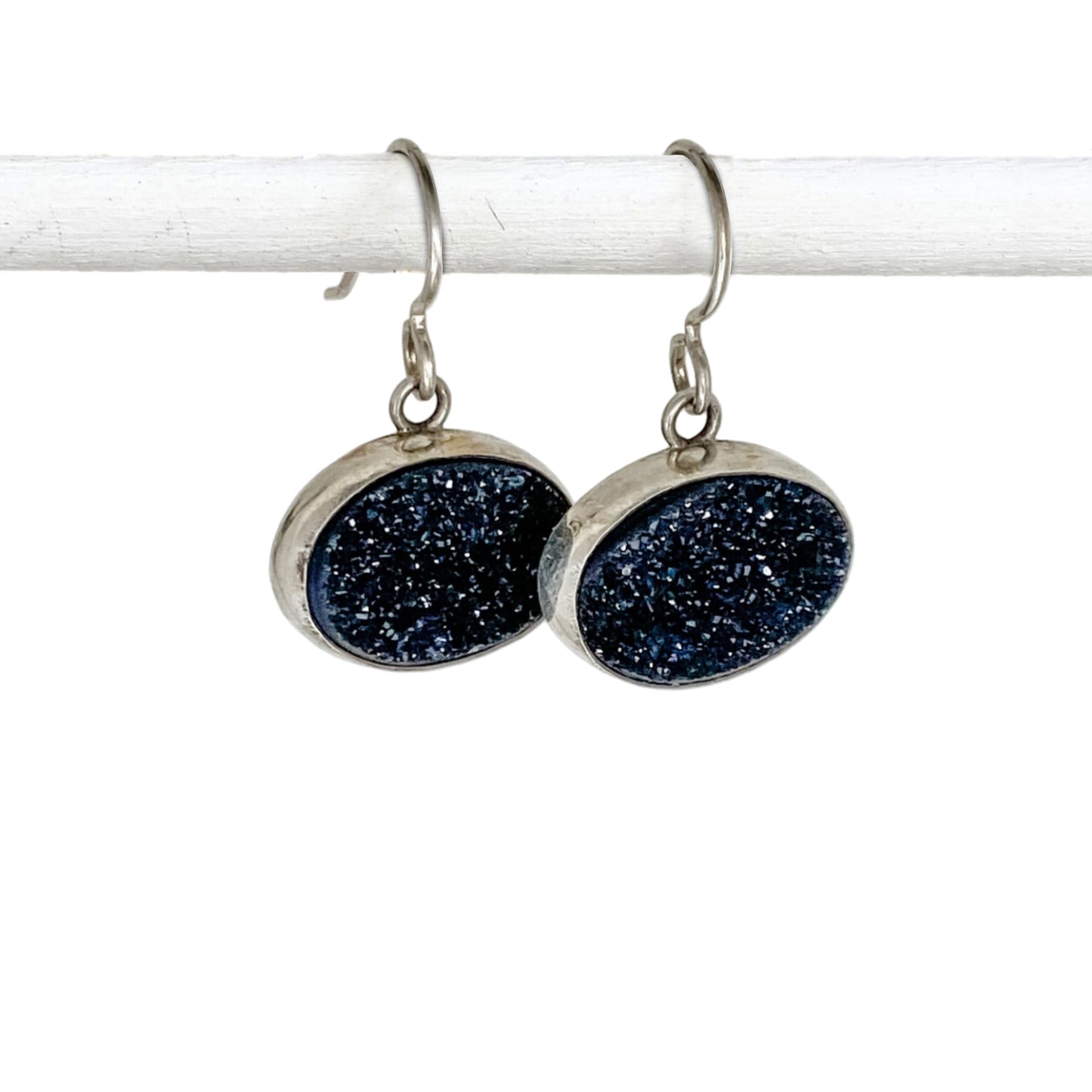 Black Oval Druzy Dangle Earrings