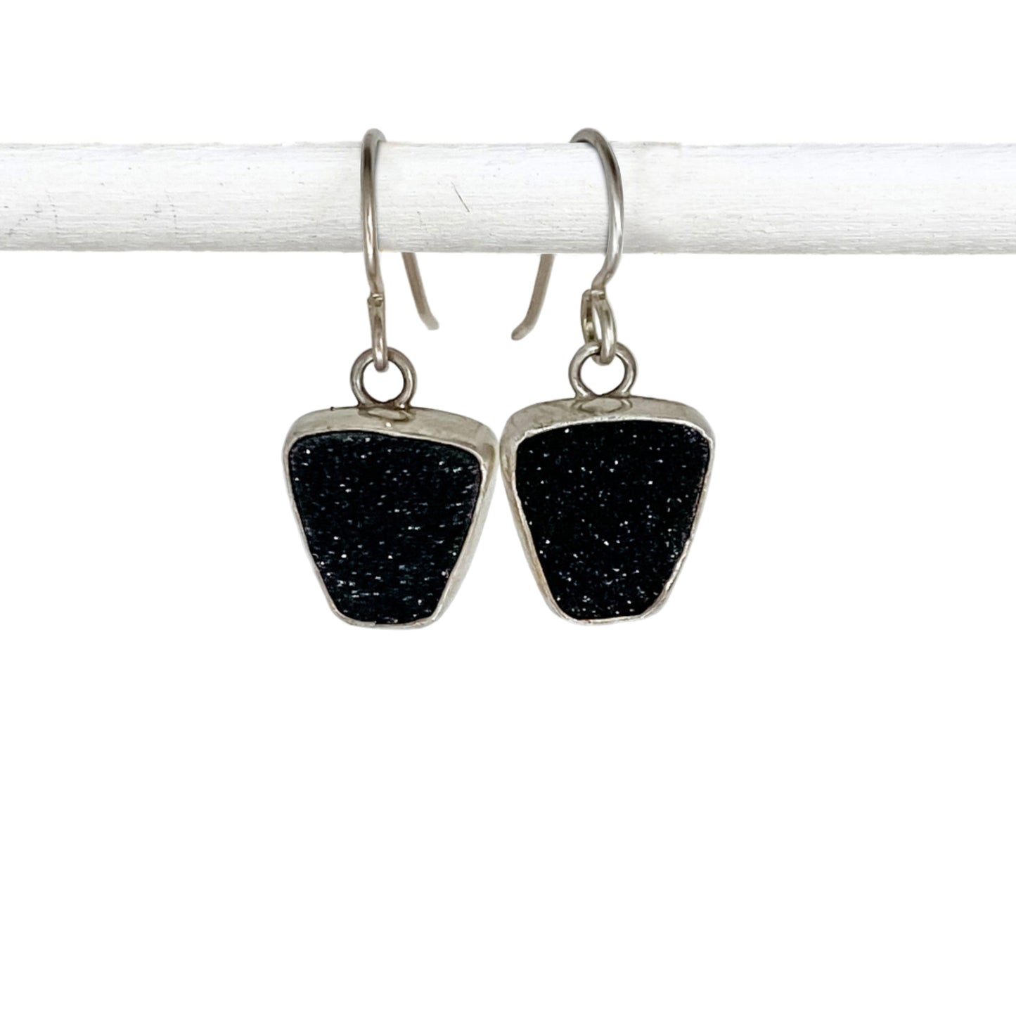 Black Trapezoid Druzy Earrings