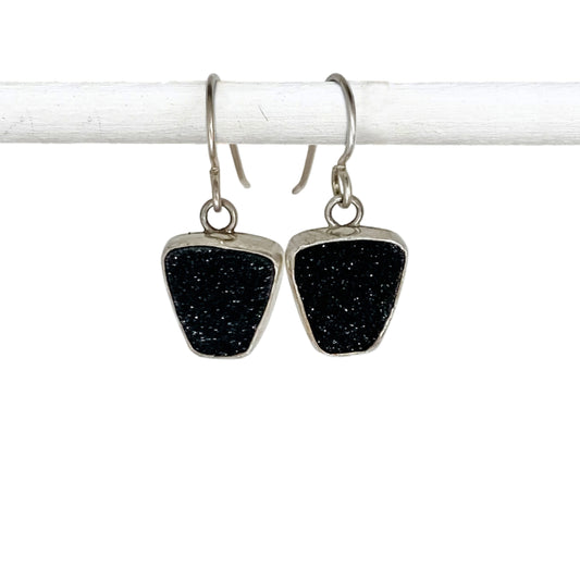 Black Trapezoid Druzy Earrings