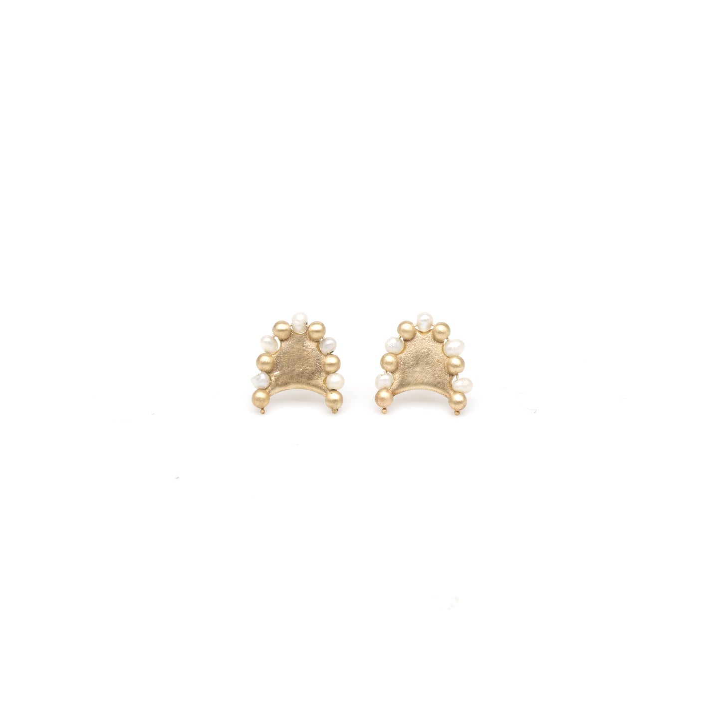Gold Pearl Crescent Studs
