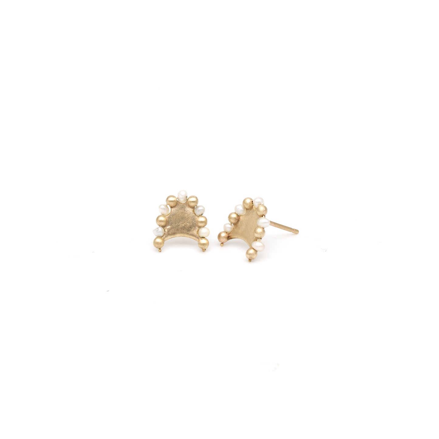 Gold Pearl Crescent Studs