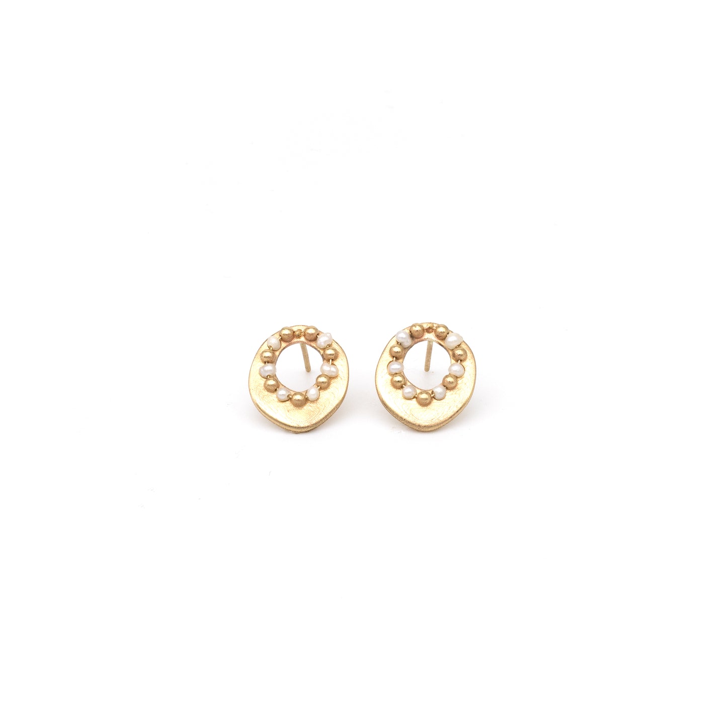 Gold Pearl Disc Earrings