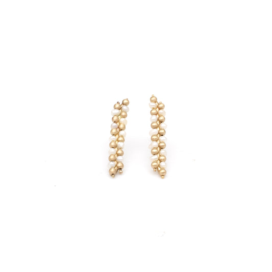 Gold Pearl Pillar Earrings