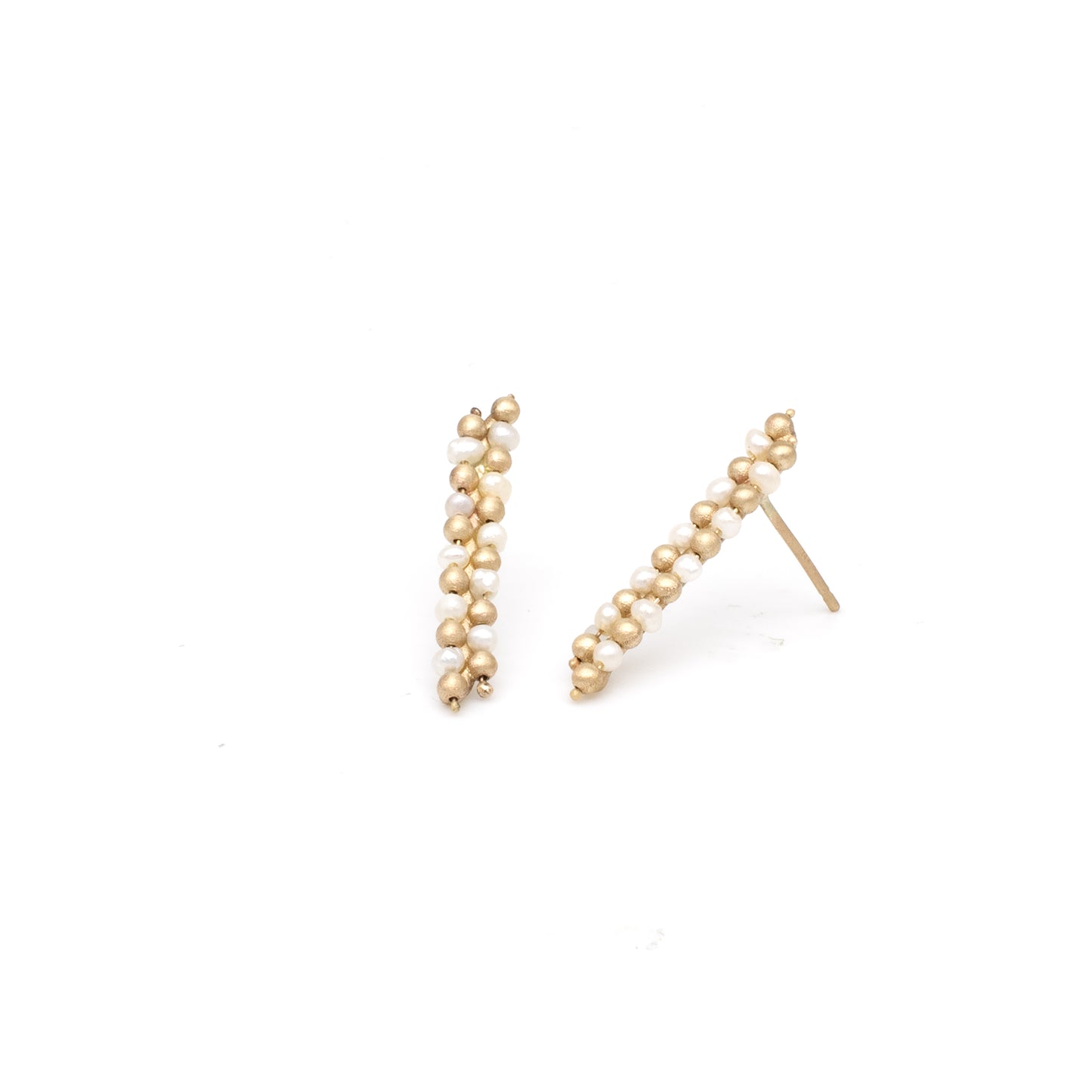Gold Pearl Pillar Earrings