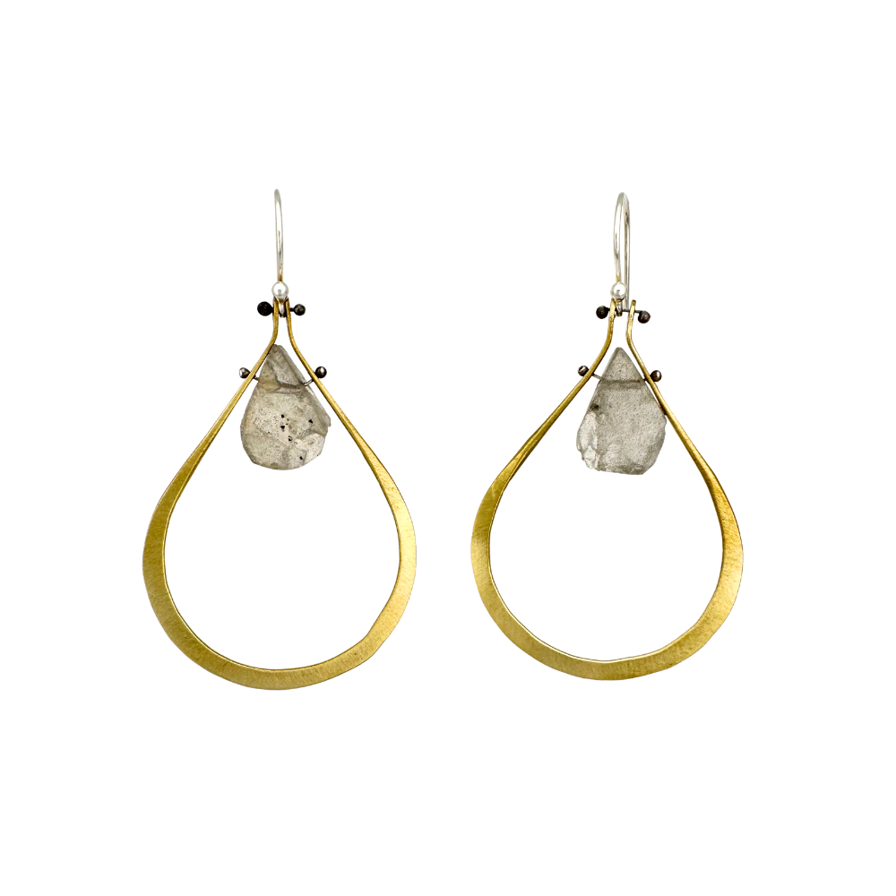 Raw Labradorite Brass Earrings