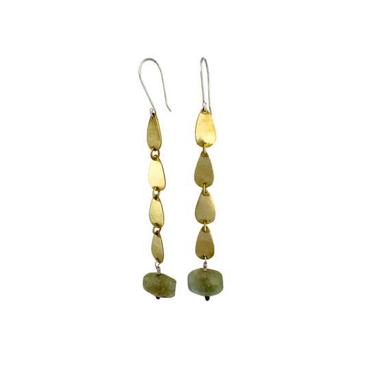 Tourmalated Quartz Tear Chain Brass Earrings