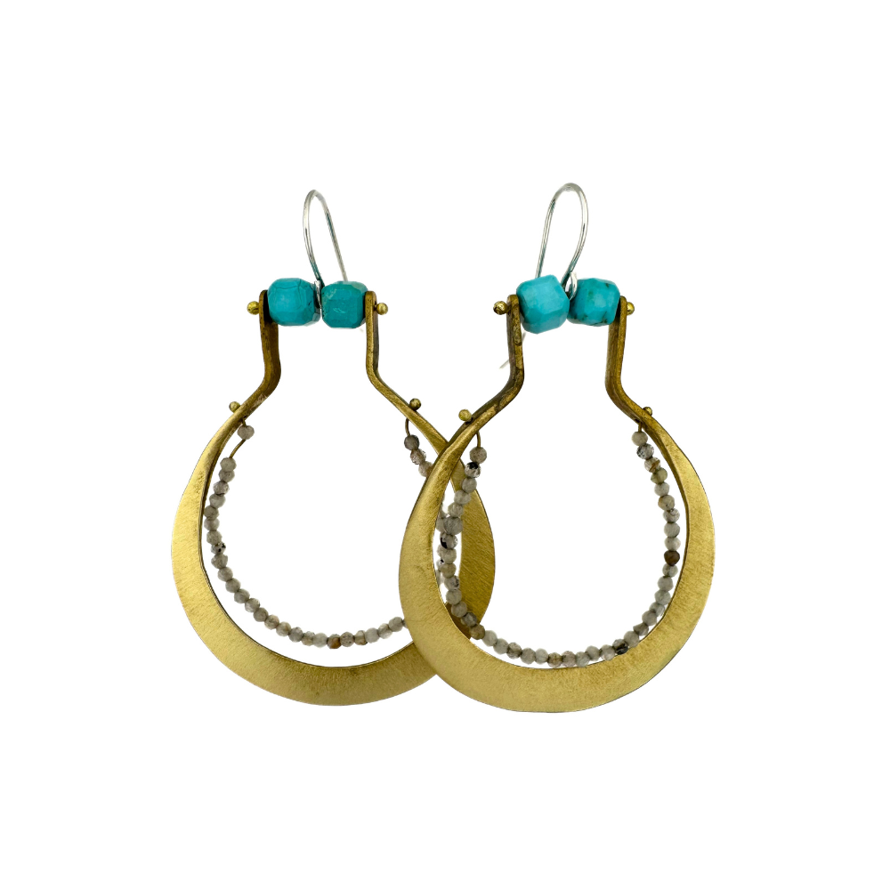 Turquoise and Labradorite Brass Earrings