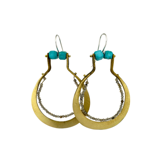 Turquoise and Labradorite Brass Earrings