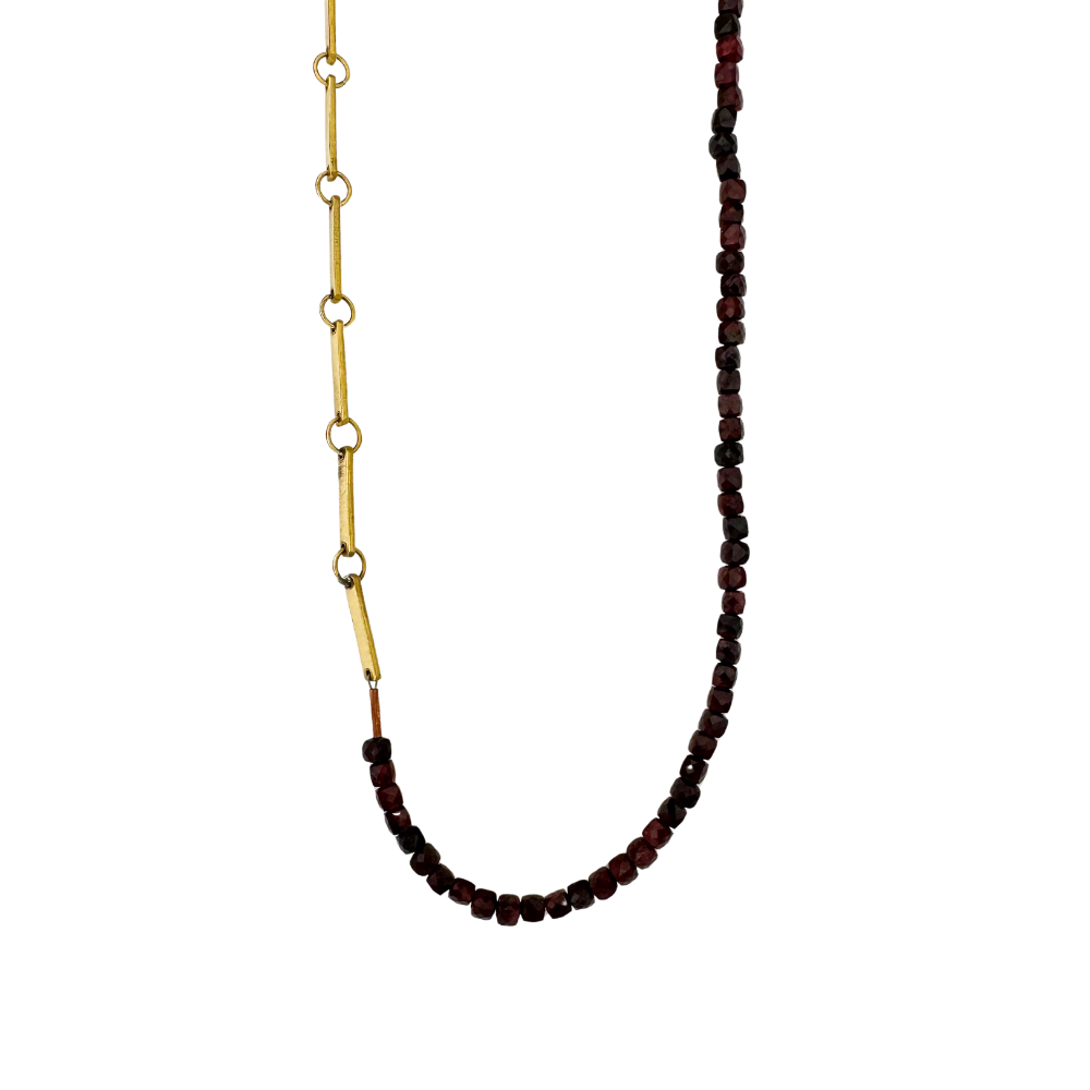 Garnet Brass Bar Link Necklace