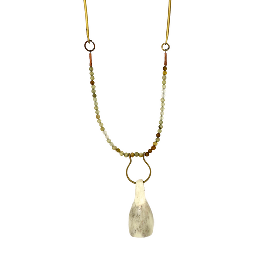 Antler and Green Garnet Brass Necklace