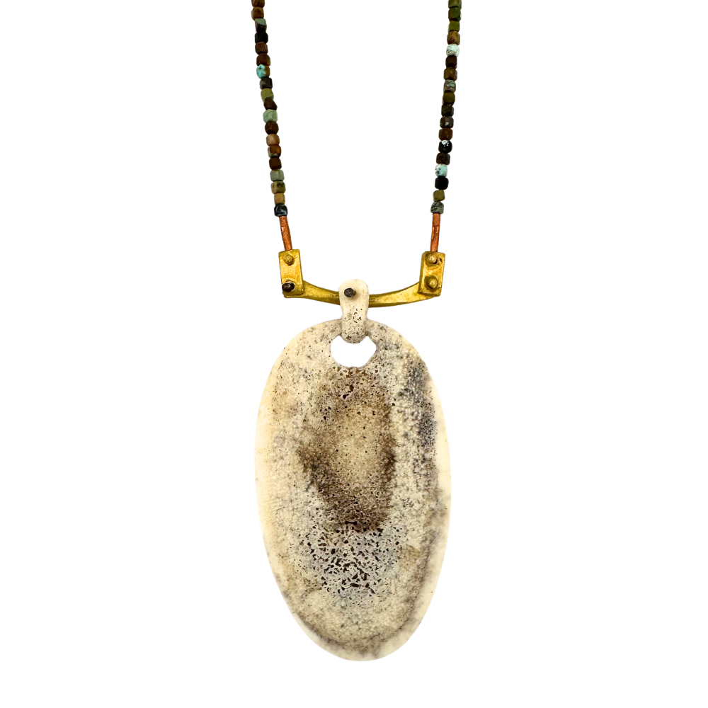 Antler and African Turquoise Brass Necklace