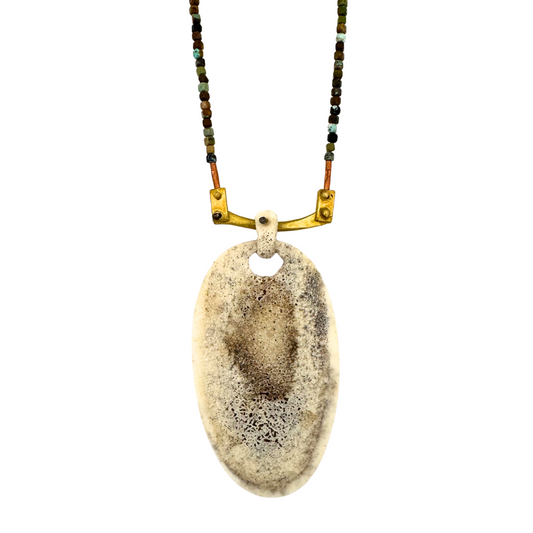 Antler and African Turquoise Brass Necklace