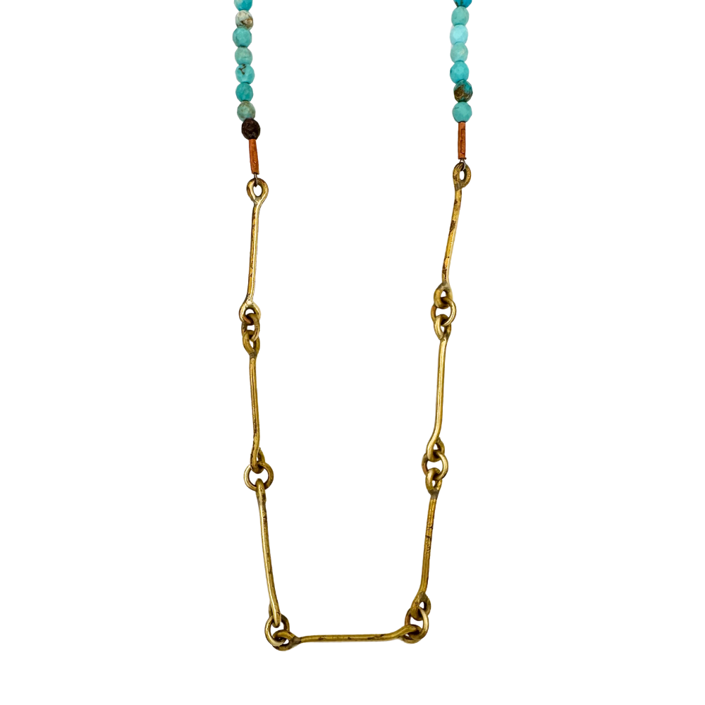 Turquoise and Brass Bar Link Necklace