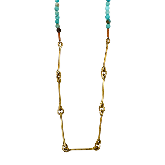 Turquoise and Brass Bar Link Necklace