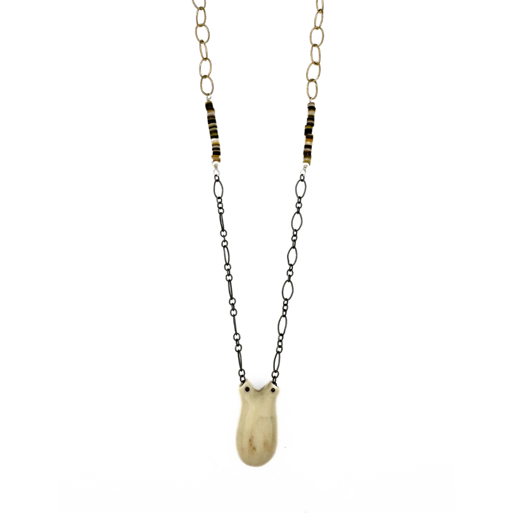 Antler and Heishi Clam Beads Brass Necklace
